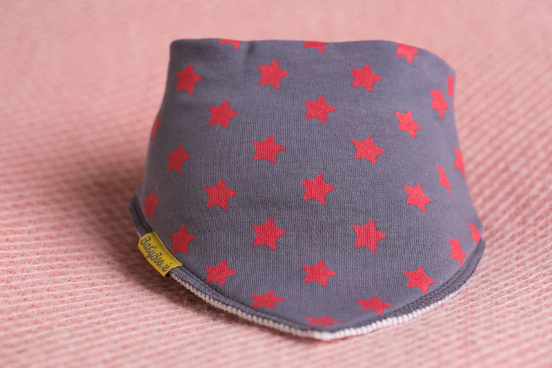 BabyBoo Red Stars Organic Cotton Bandana bib | Grey