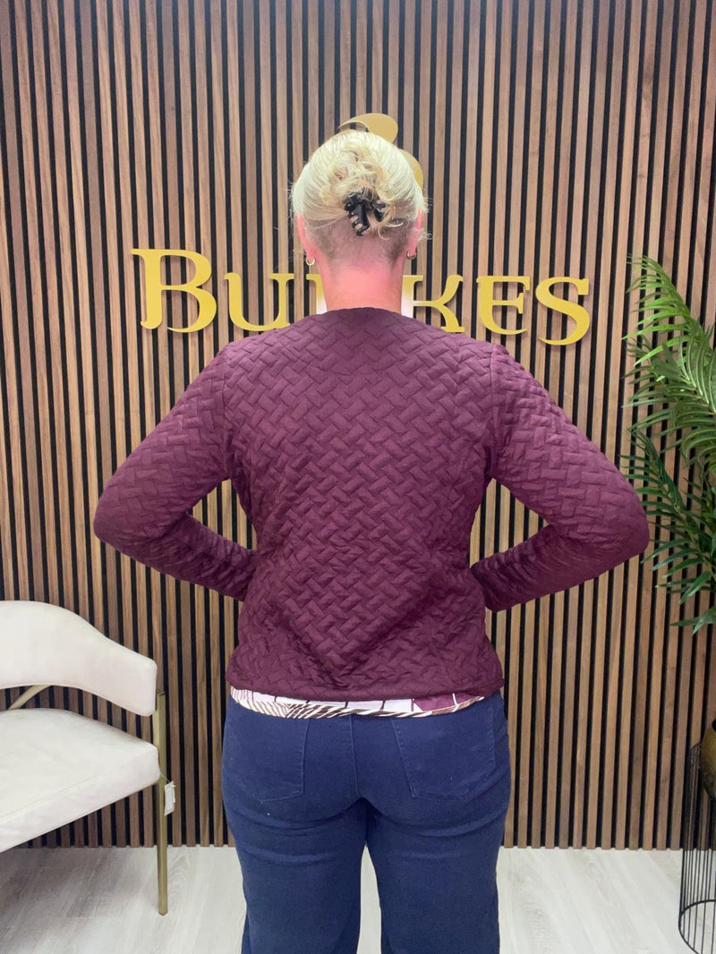 Sunday  Quilted Woven Texture Open-Front Jacket | Wine 6350 6599