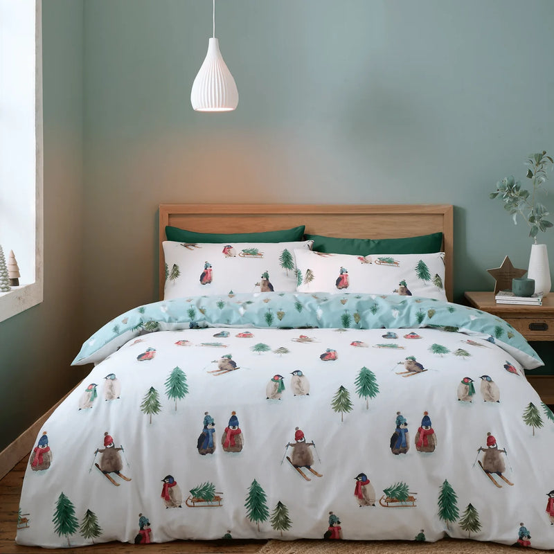 Catherine Lansfield Brushed Cotton Penguin Set | Green