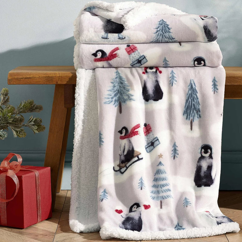 Catherine Lansfield Christmas Penguins Throw | Natural 385732