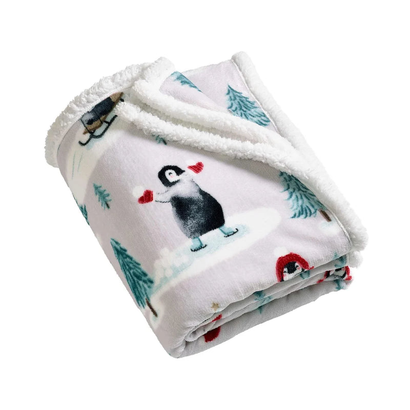 Catherine Lansfield Christmas Penguins Throw | Natural 385732