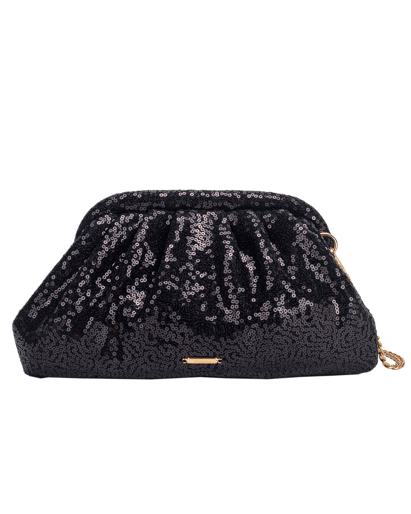 Gionni Dariquiri Sequin Ruched Clutch Bag | Black 11G2899