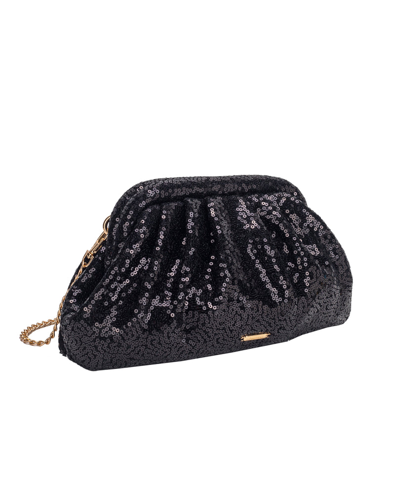 Gionni Dariquiri Sequin Ruched Clutch Bag | Black 11G2899