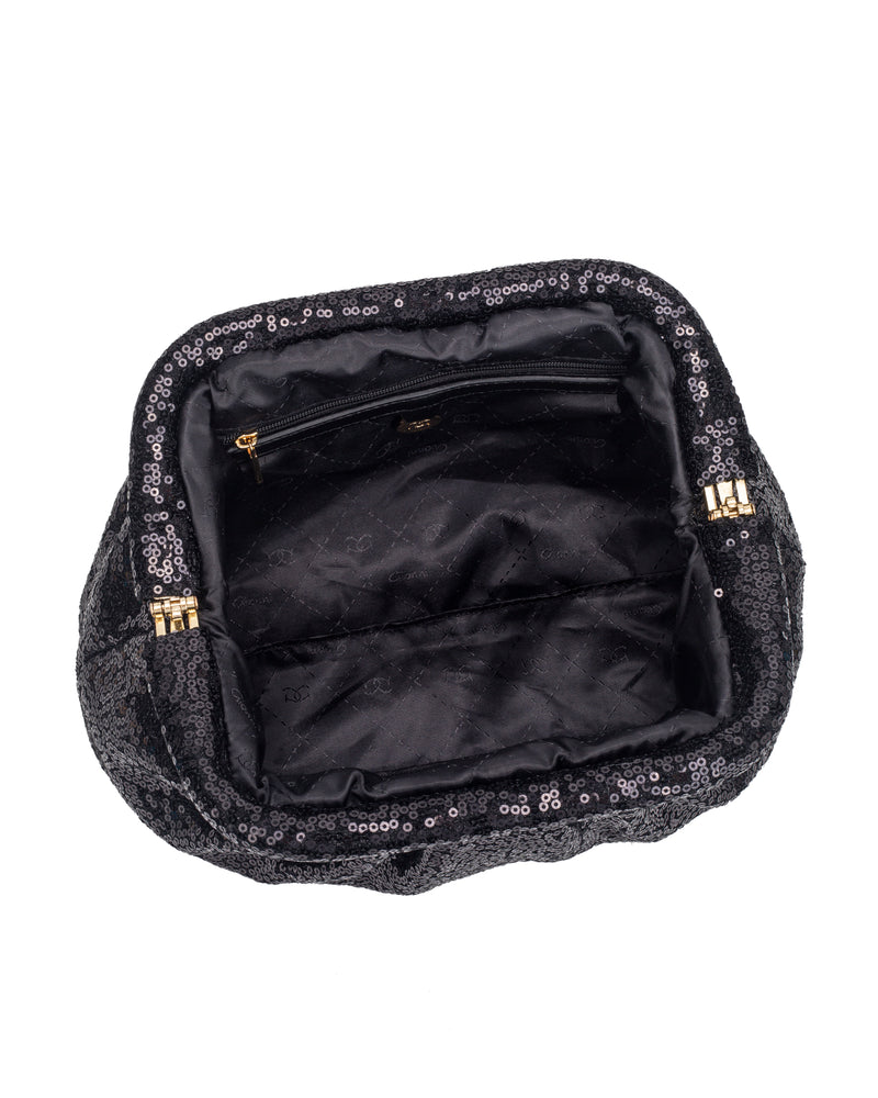 Gionni Dariquiri Sequin Ruched Clutch Bag | Black 11G2899
