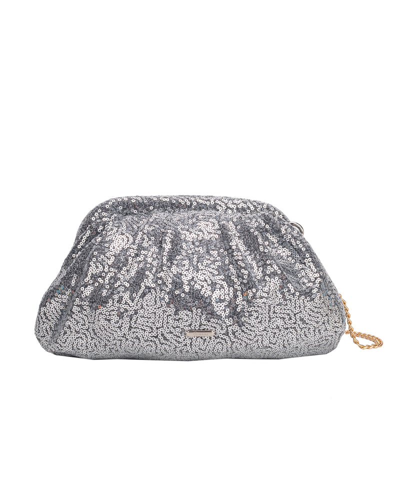 Gionni Dariquiri Sequin Ruched Clutch Bag | Silver 11G2899