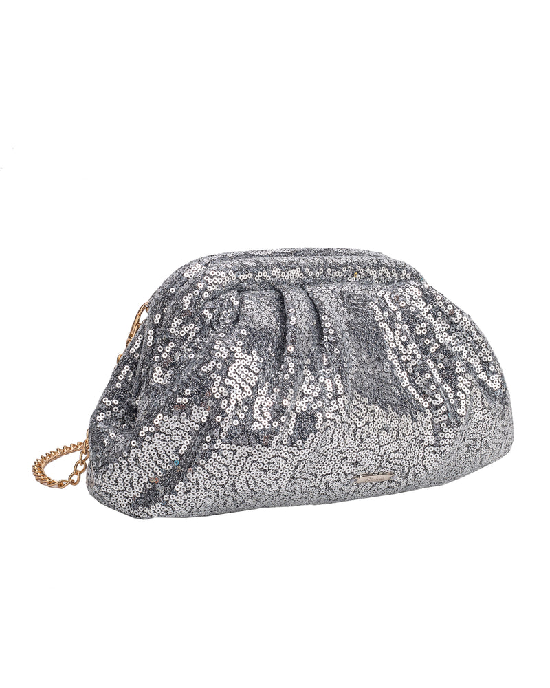 Gionni Dariquiri Sequin Ruched Clutch Bag | Silver 11G2899