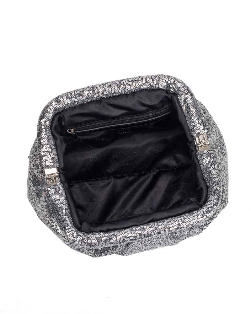 Gionni Dariquiri Sequin Ruched Clutch Bag | Silver 11G2899