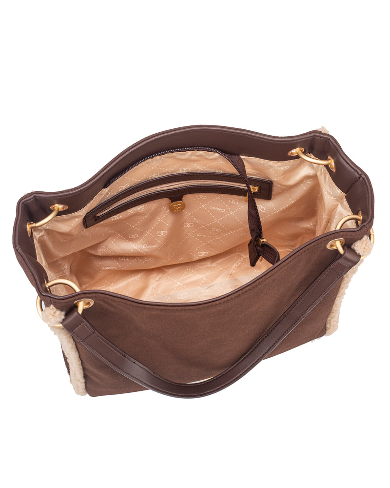 Gionni Bloom Bouclé Trim Tote Bag | Brown  11G2911