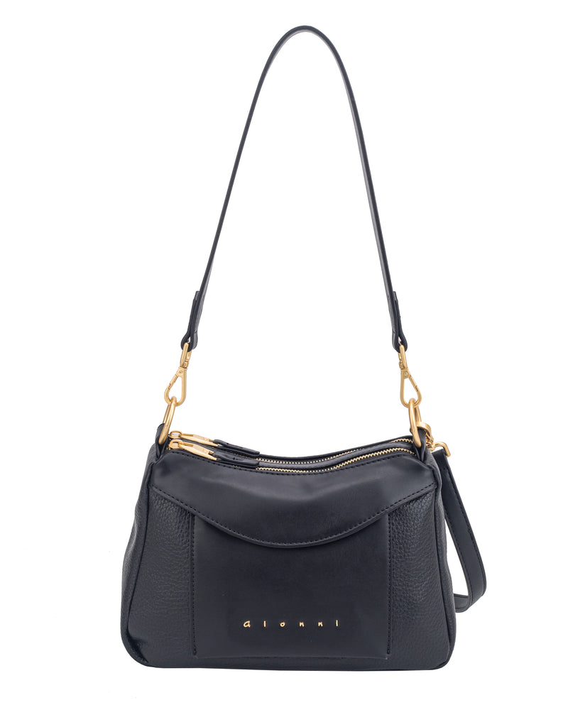 Gionni Saffron Double Zip Shoulder Bag | Black 11G2917