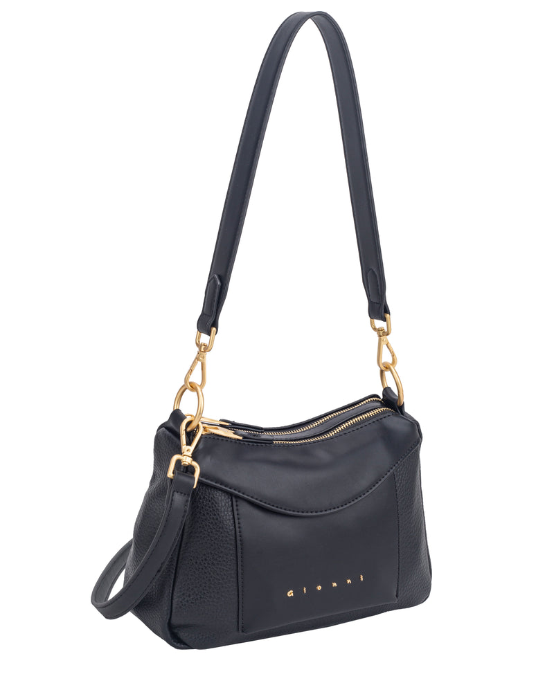 Gionni Saffron Double Zip Shoulder Bag | Black 11G2917