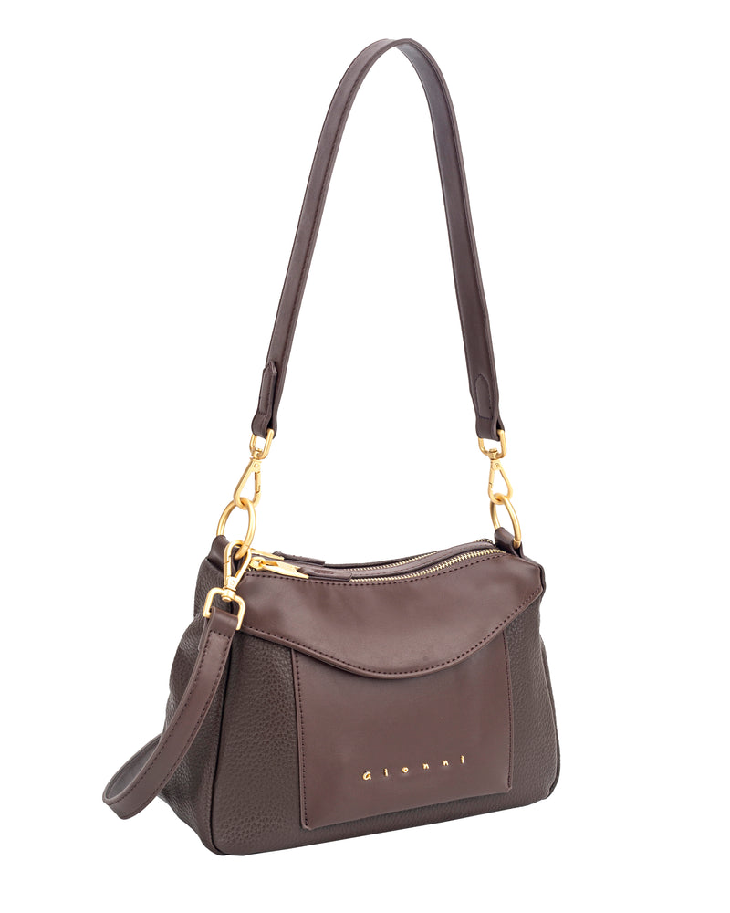 Gionni Saffron Double Zip Shoulder Bag | Brown 11G2917