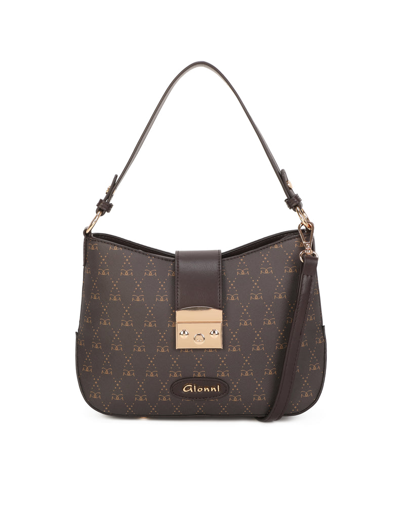 Gionni Elixir Monogram Curved Shoulder Bag | Brown 11G2945