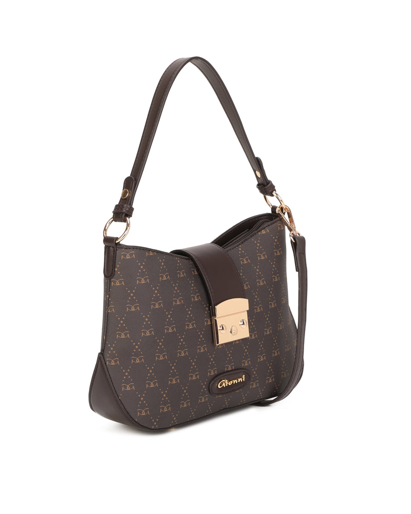 Gionni Elixir Monogram Curved Shoulder Bag | Brown 11G2945