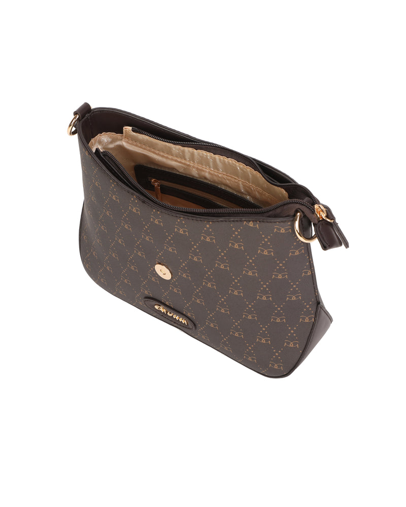 Gionni Elixir Monogram Curved Shoulder Bag | Brown 11G2945