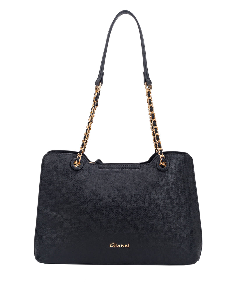 Gionni Rosewood Saffiano Double Chain Handle Shoulder Bag | Black 11G2947