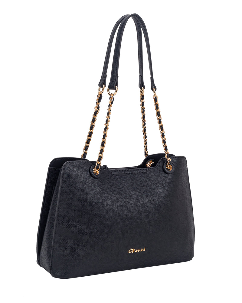 Gionni Rosewood Saffiano Double Chain Handle Shoulder Bag | Black 11G2947