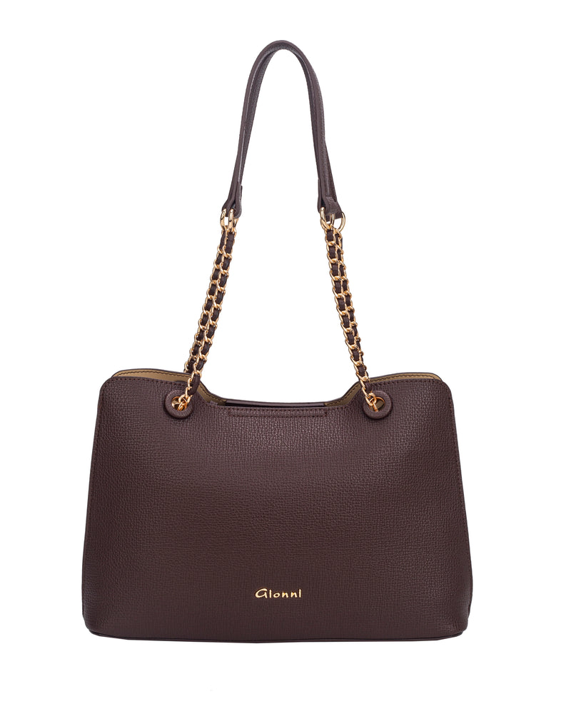 Gionni Rosewood Saffiano Double Chain Handle Shoulder Bag | Brown 11G2947