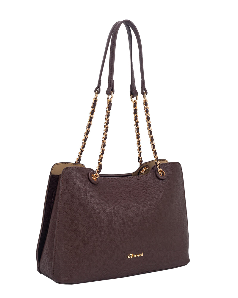 Gionni Rosewood Saffiano Double Chain Handle Shoulder Bag | Brown 11G2947