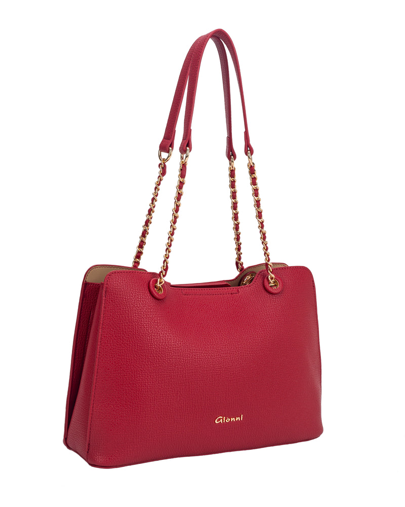 Gionni Rosewood Saffiano Double Chain Handle Shoulder Bag | Red 11G2947