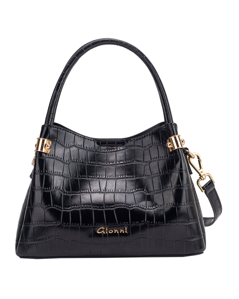 Gionni Oud Croc Embossed Double Handle Grab Bag | Black 11G2953