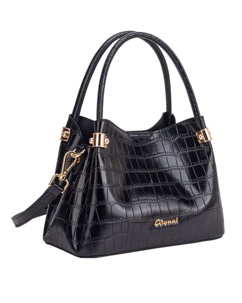 Gionni Oud Croc Embossed Double Handle Grab Bag | Black 11G2953