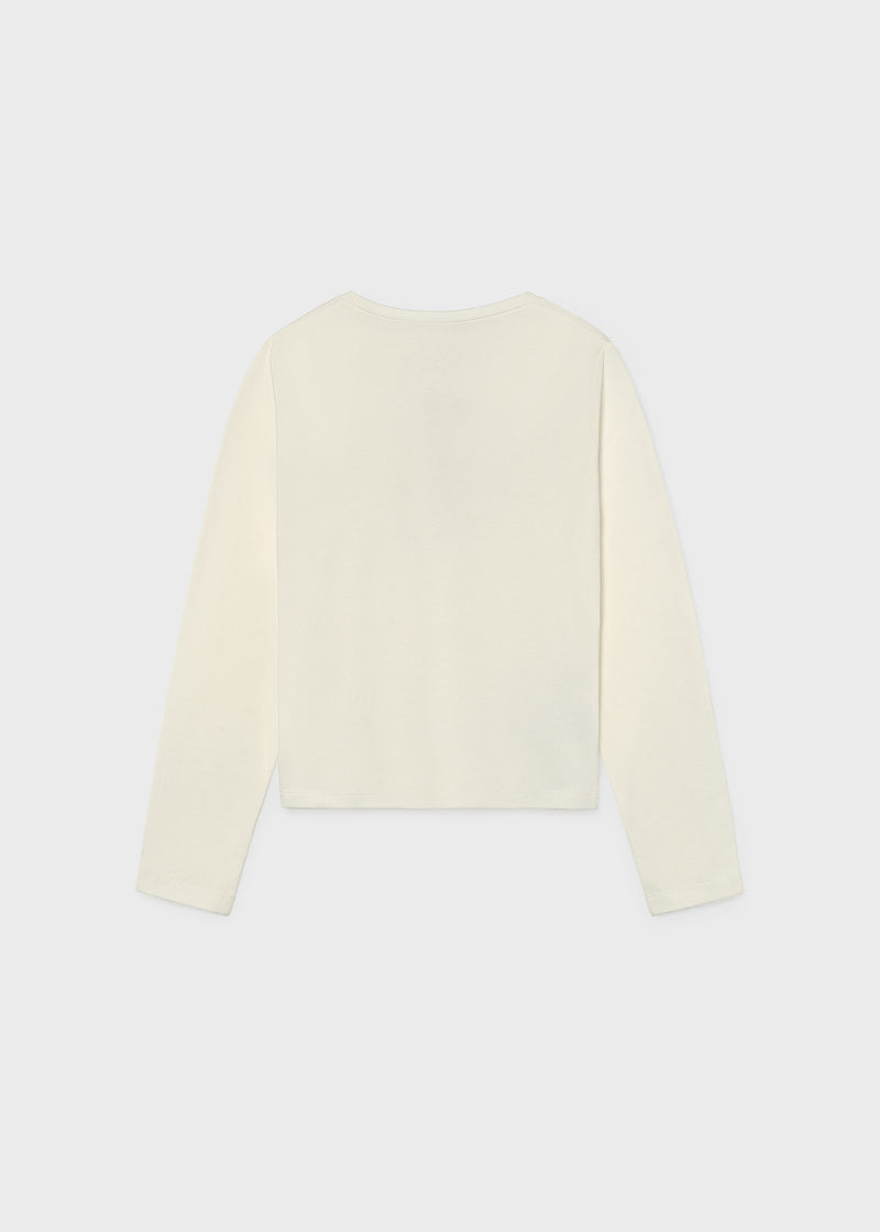 Mayoral Girls Glitter Graphic Long Sleeve Top | Cream 830