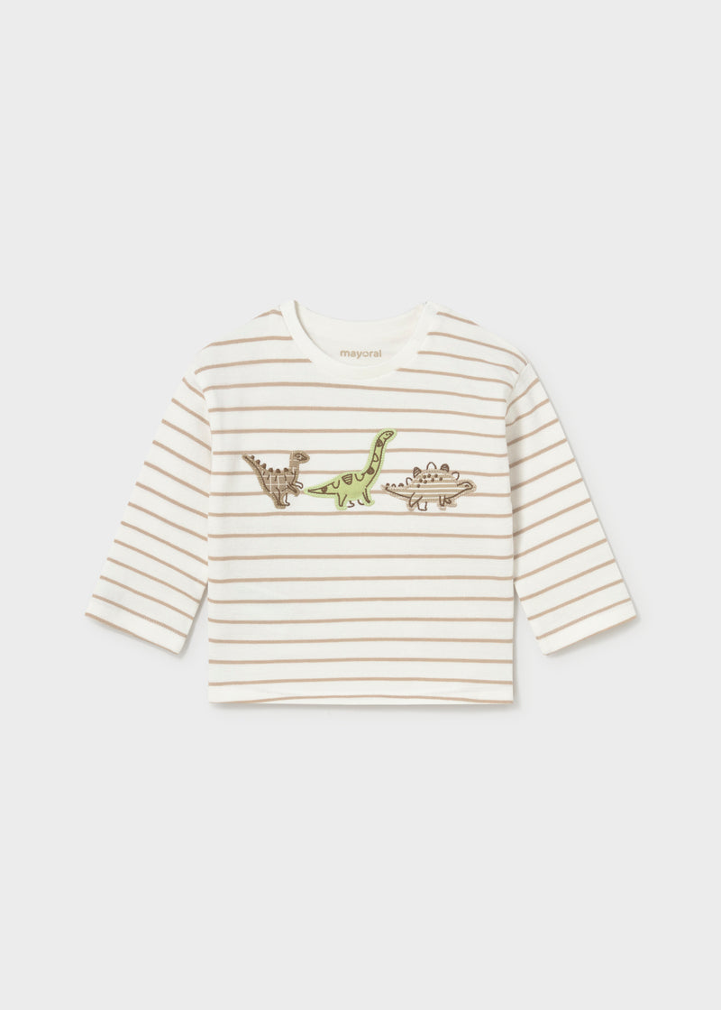 Mayoral Baby Boys Dinosaur Appliqué Striped T-Shirt | Mole 2005