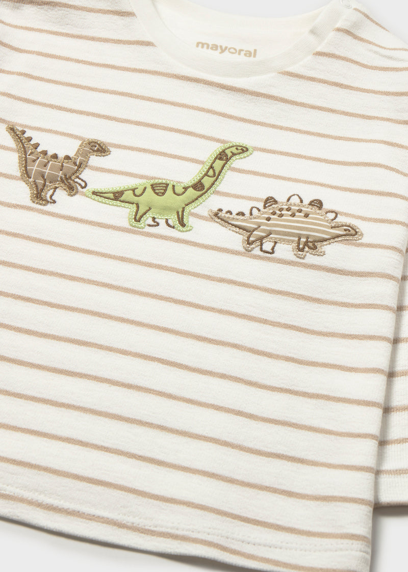Mayoral Baby Boys Dinosaur Appliqué Striped T-Shirt | Mole 2005