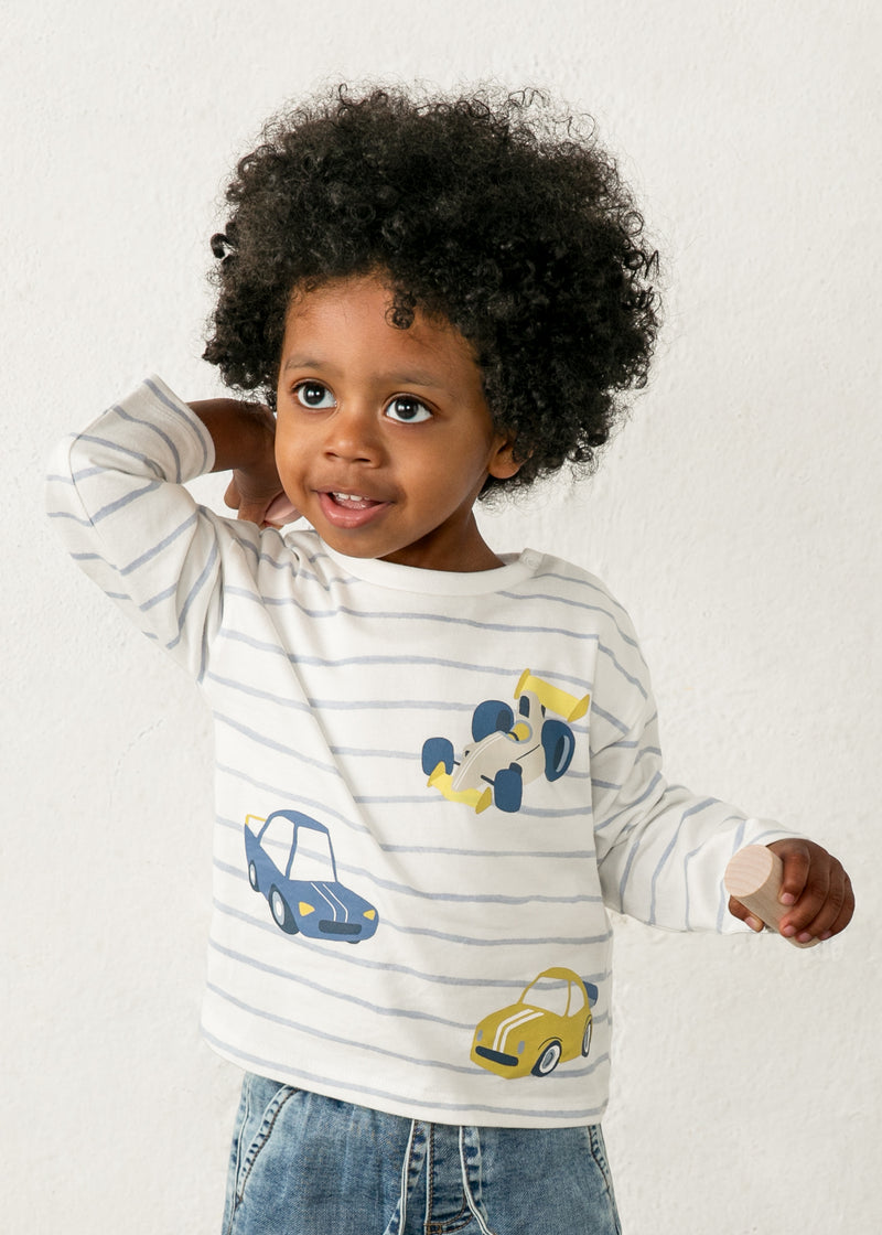Mayoral Baby Boys Racing Cars Striped T-Shirt | Sky Blue 2011