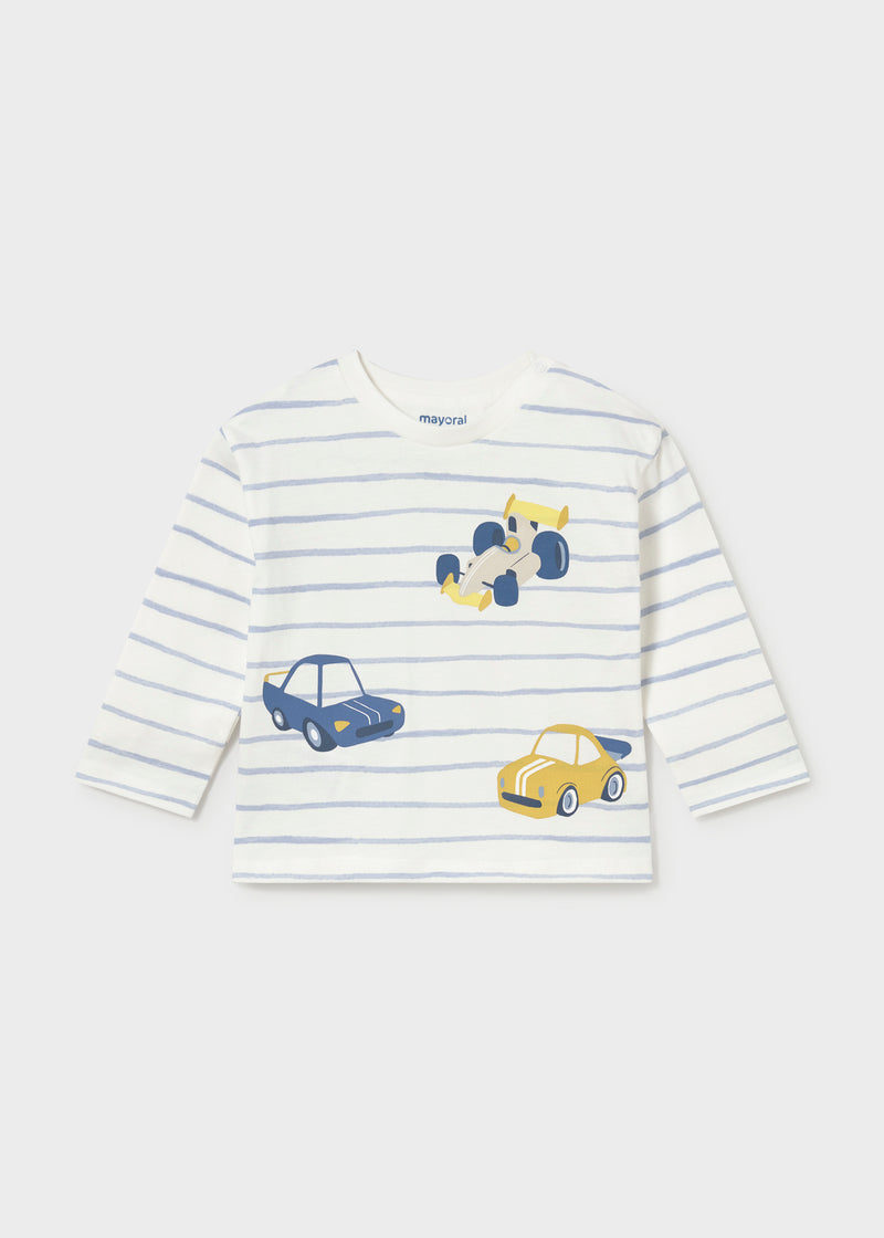 Mayoral Baby Boys Racing Cars Striped T-Shirt | Sky Blue 2011