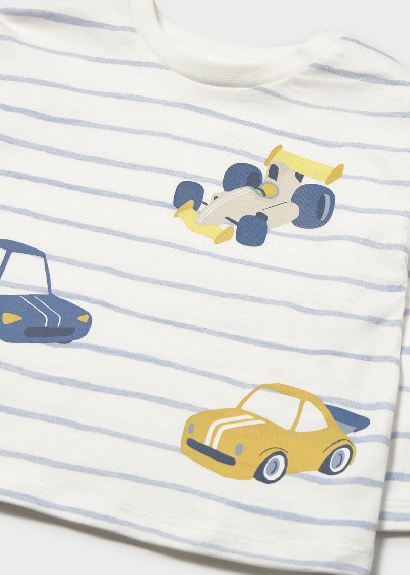 Mayoral Baby Boys Racing Cars Striped T-Shirt | Sky Blue 2011