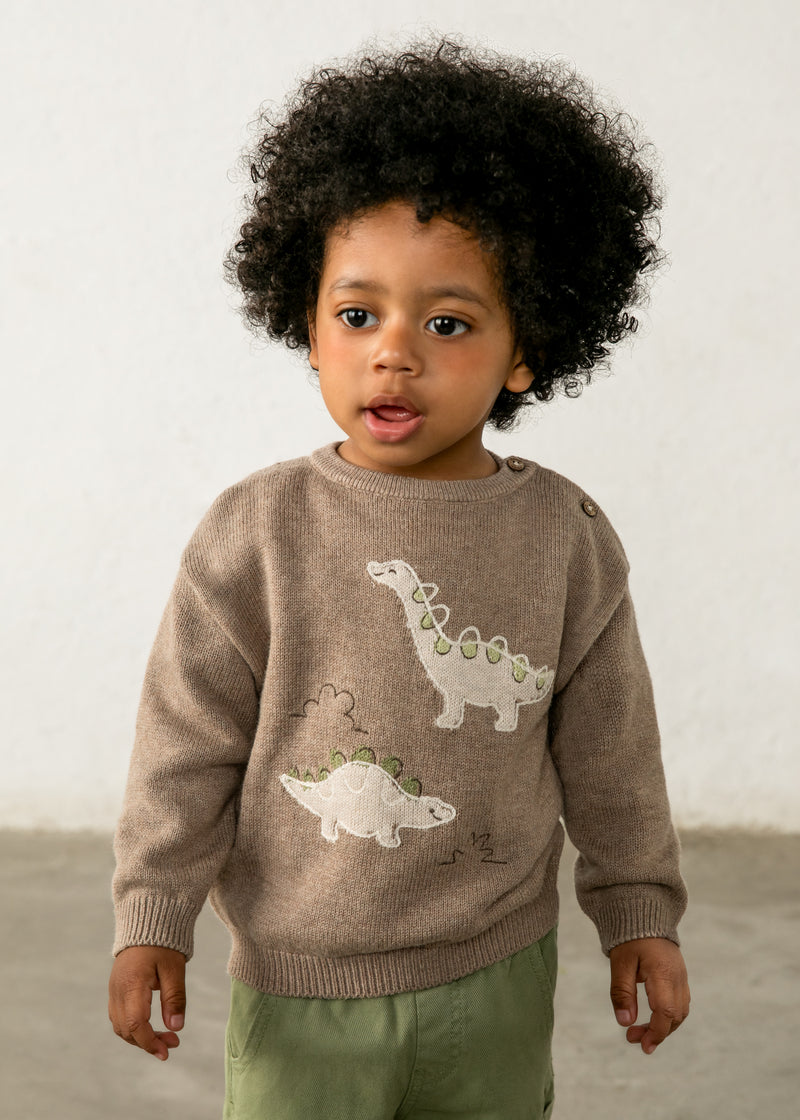 Mayoral Baby Boys Dinosaur Appliqué Knit Sweater | Truffle 2371