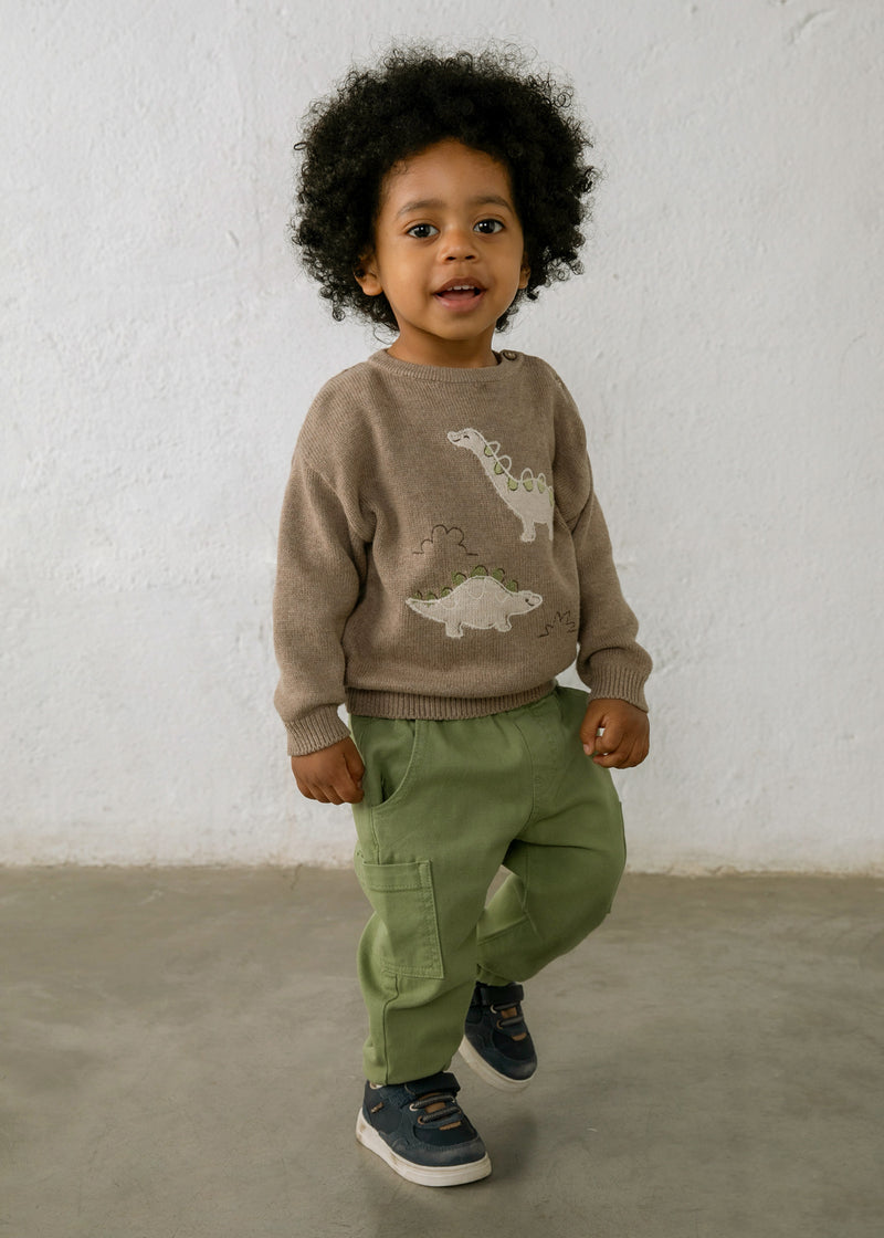 Mayoral Baby Boys Dinosaur Appliqué Knit Sweater | Truffle 2371