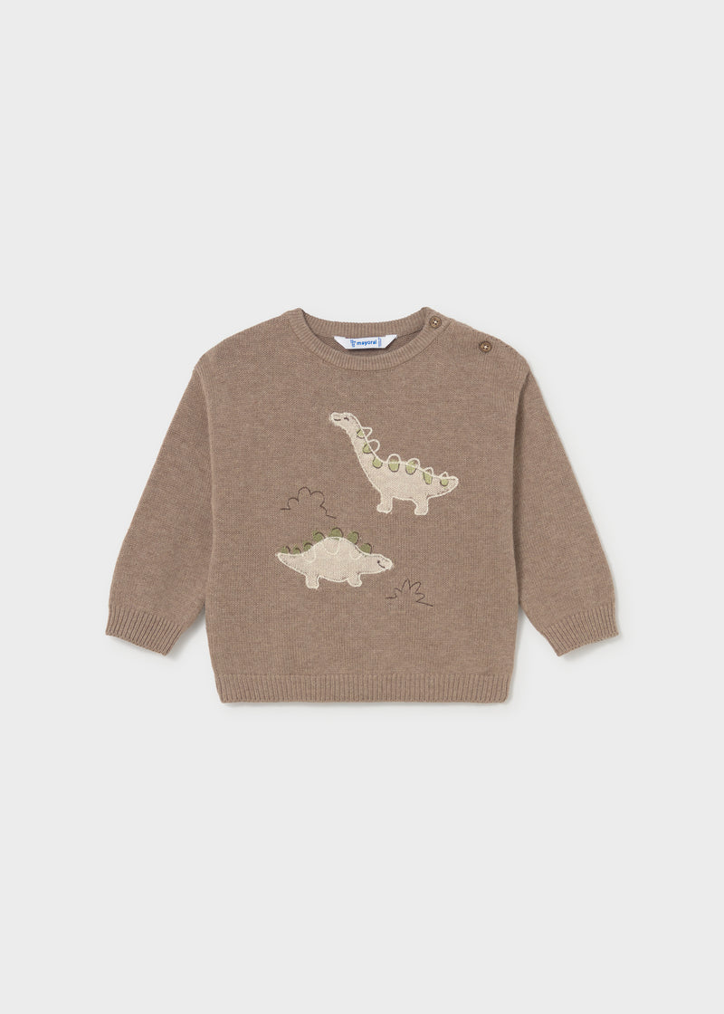 Mayoral Baby Boys Dinosaur Appliqué Knit Sweater | Truffle 2371