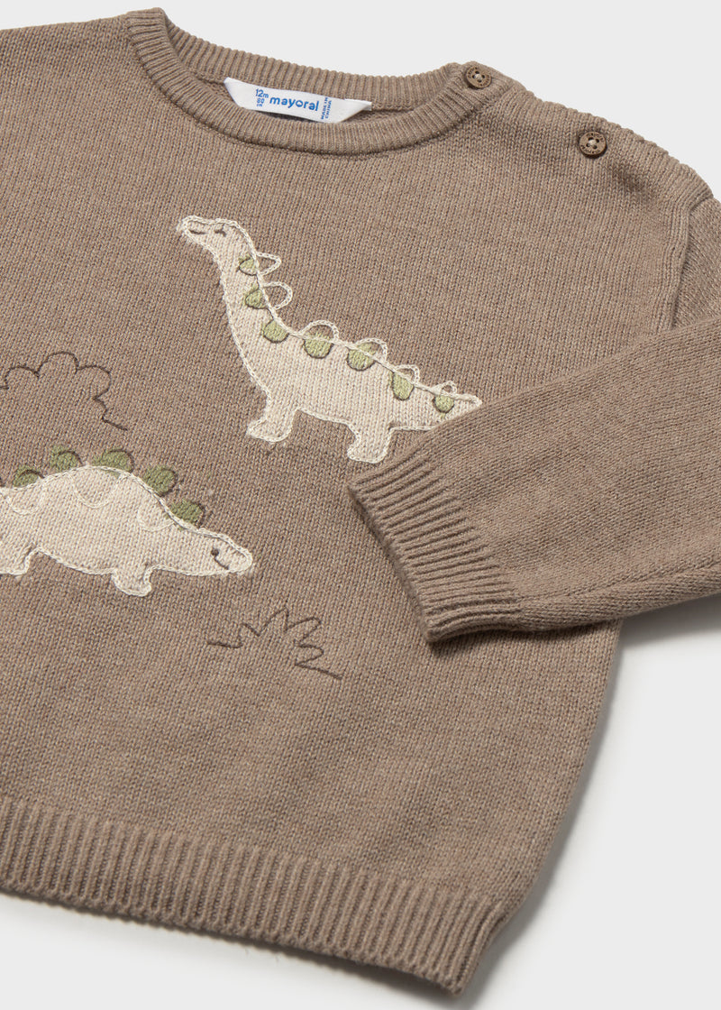 Mayoral Baby Boys Dinosaur Appliqué Knit Sweater | Truffle 2371