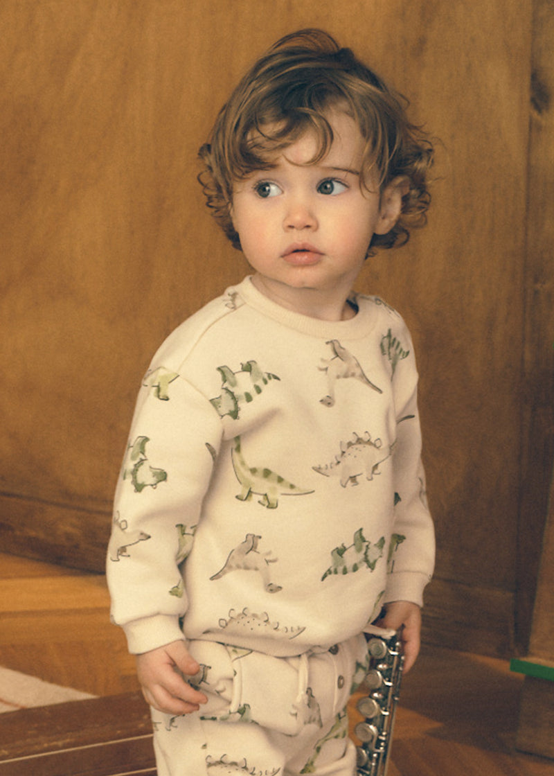 Mayoral Baby Boys All-Over Dinosaur Print Pullover | Taupe 2416