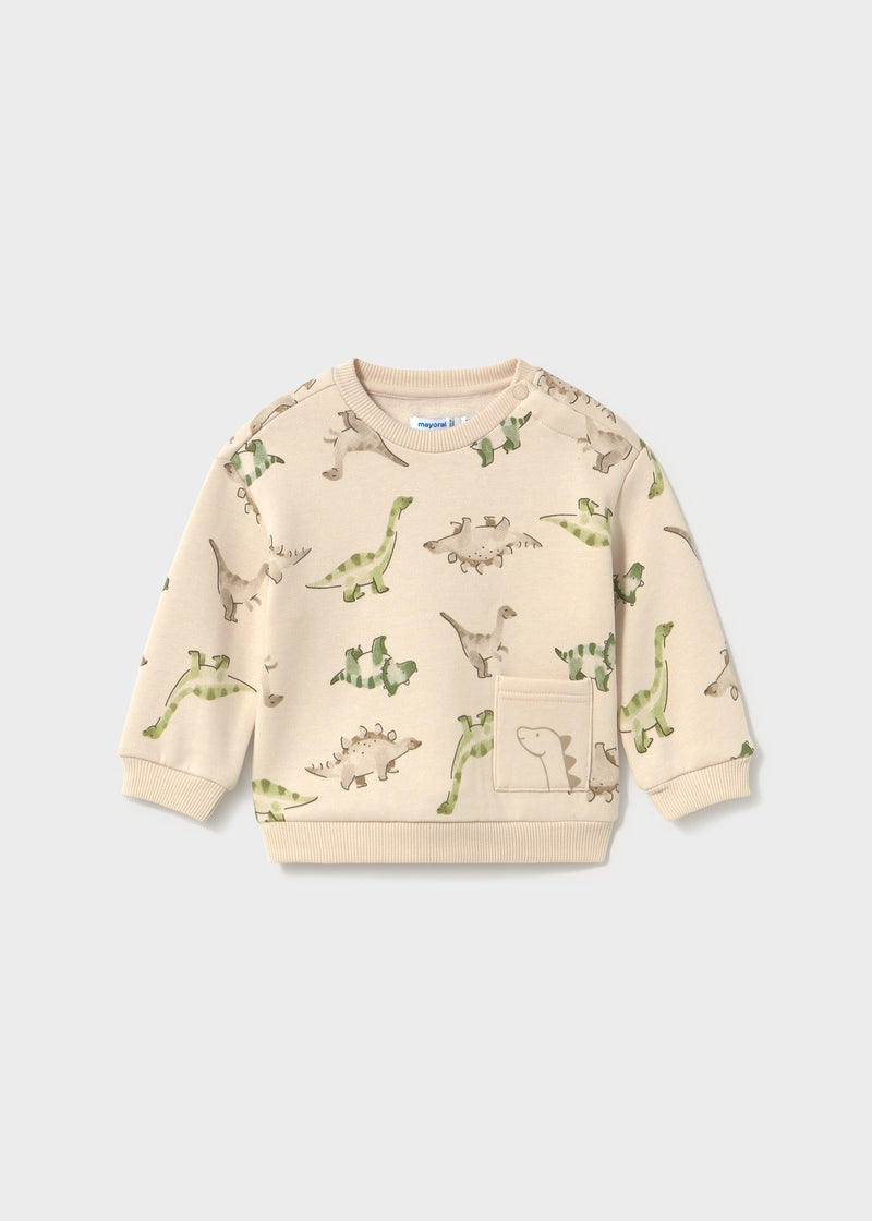 Mayoral Baby Boys All-Over Dinosaur Print Pullover | Taupe 2416