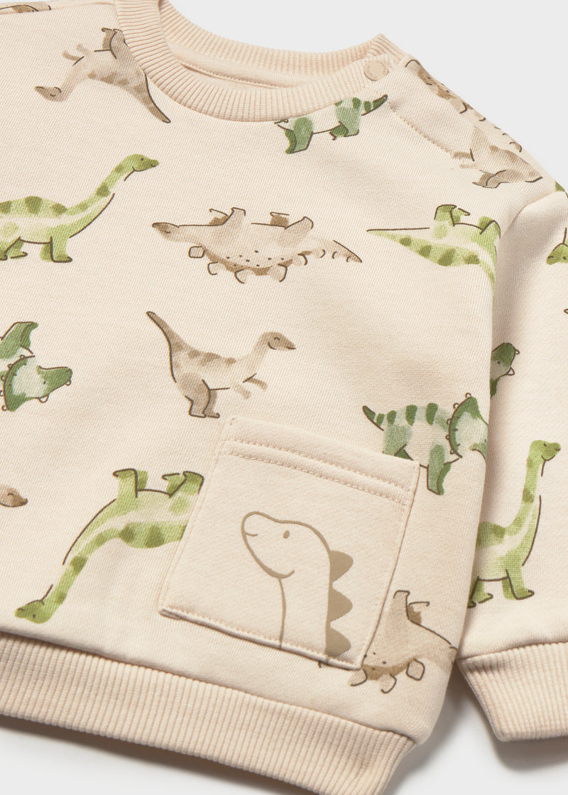 Mayoral Baby Boys All-Over Dinosaur Print Pullover | Taupe 2416
