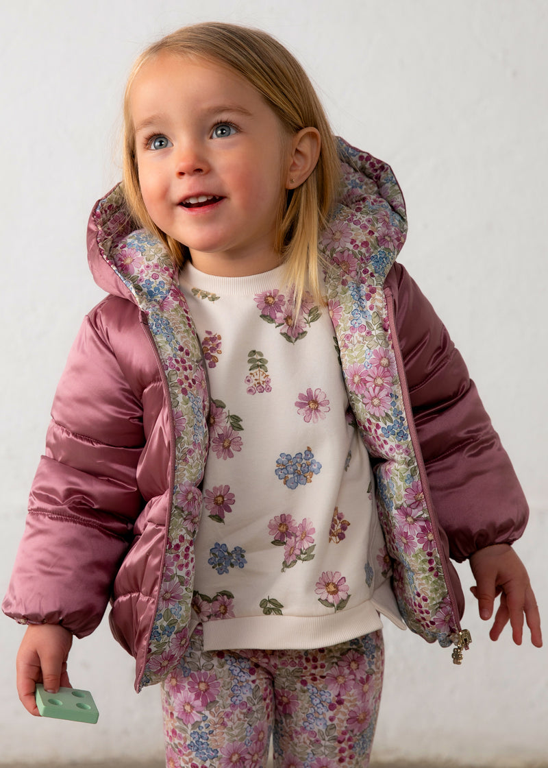 Mayoral Baby Girls Reversible Floral Padded Jacket | Lilac 2437