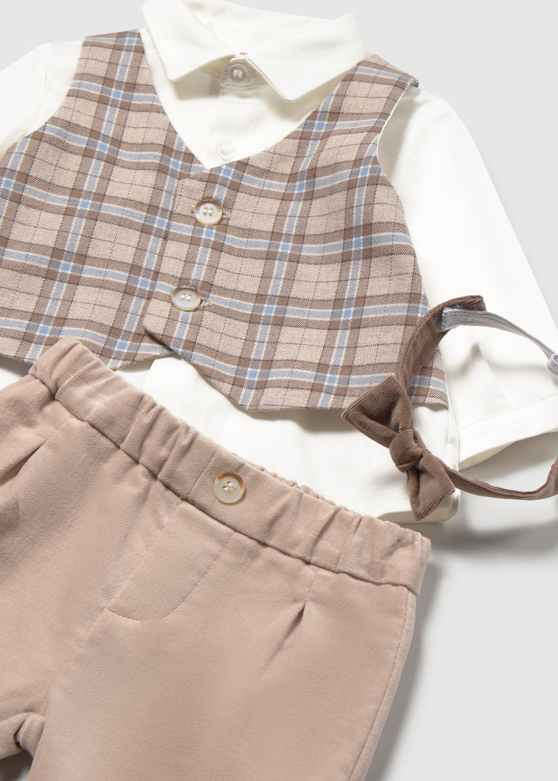 Mayoral Baby Boys 3-Piece Shirt, Waistcoat & Trousers Set | Coffee 2524