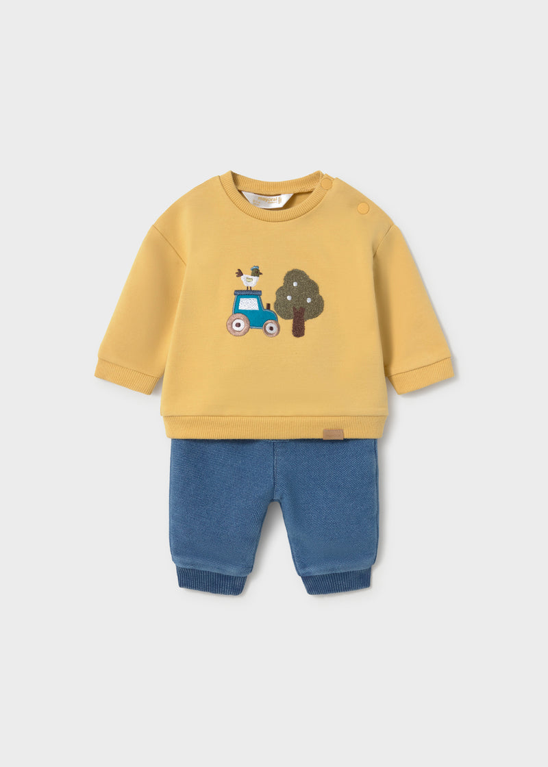 Mayoral Tractor Appliqué Sweatshirt & Trousers Set | Ochre 2535