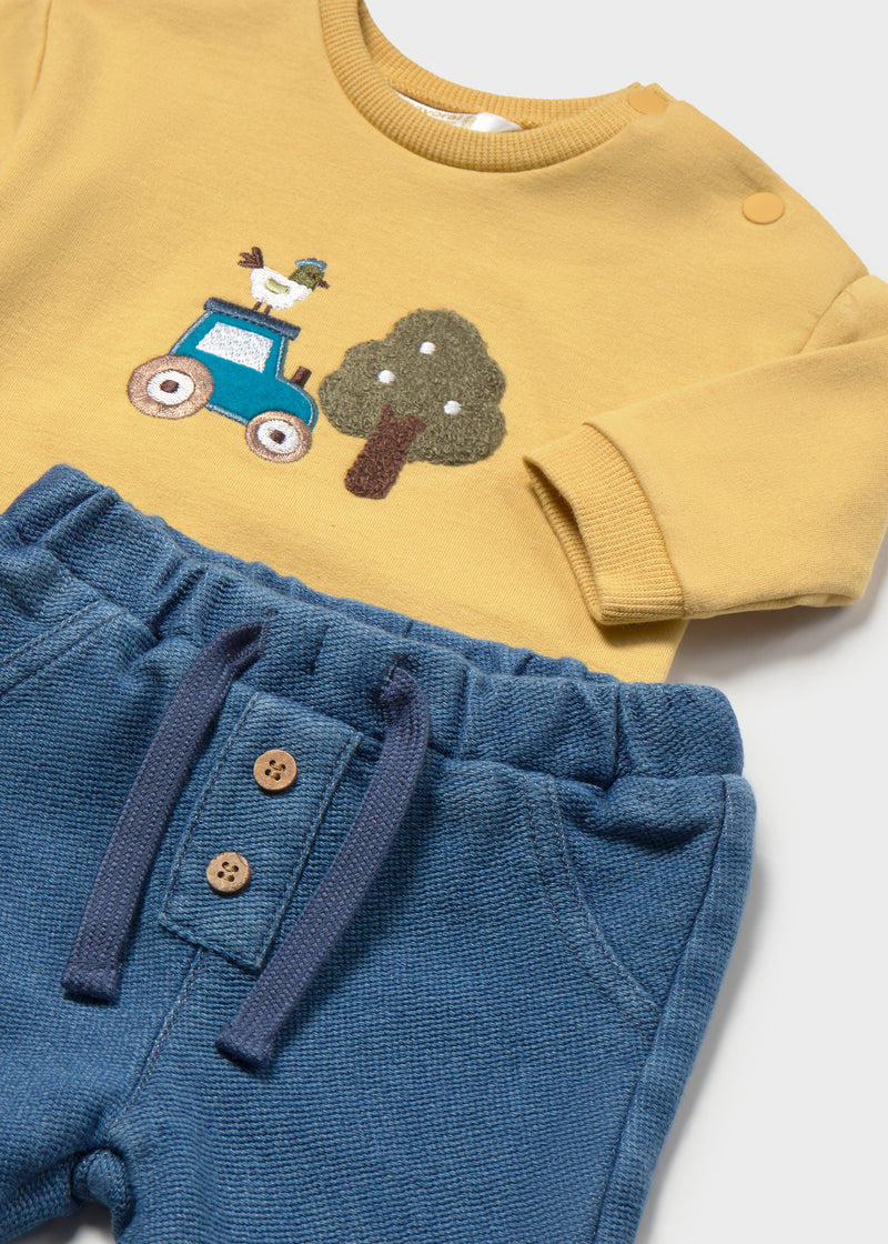 Mayoral Tractor Appliqué Sweatshirt & Trousers Set | Ochre 2535