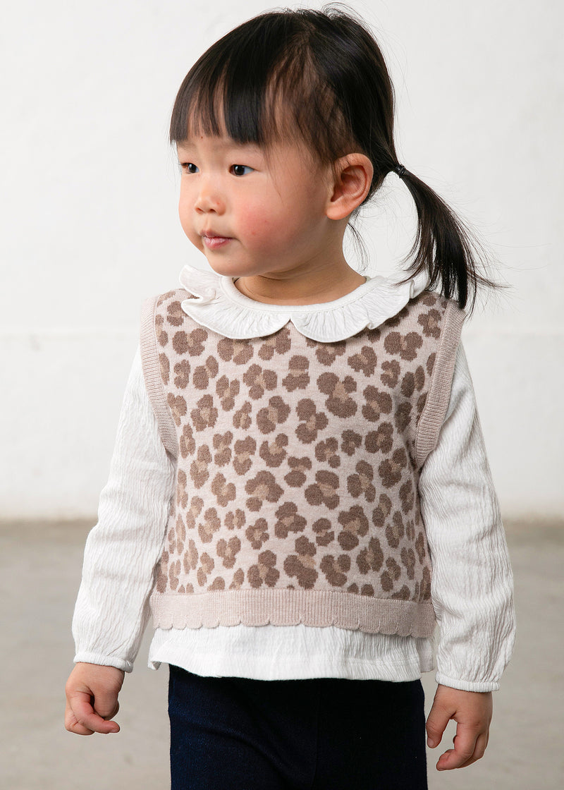 Mayoral Baby Girls Floral Blouse, Knit Vest & Trousers Set | Walnut 2536