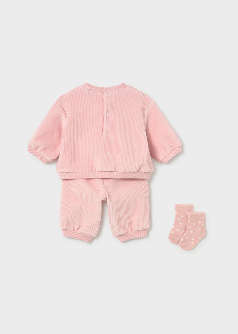 Mayoral Baby Girls 3-Piece Velour Sweatshirt, Joggers & Socks Set | Rose 2654