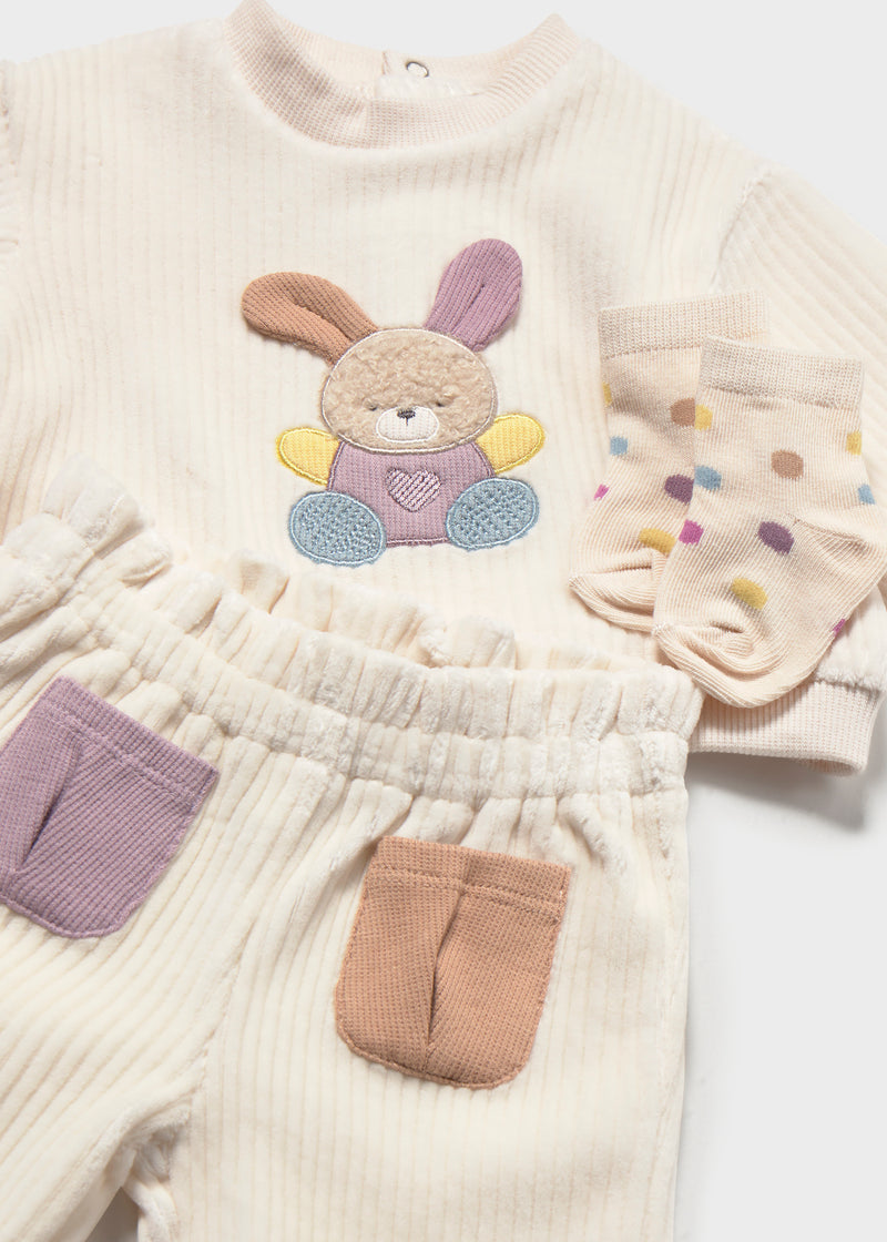 Mayoral Baby Girls 3-Piece Velour Sweatshirt, Joggers & Socks Set | Pottery 2654