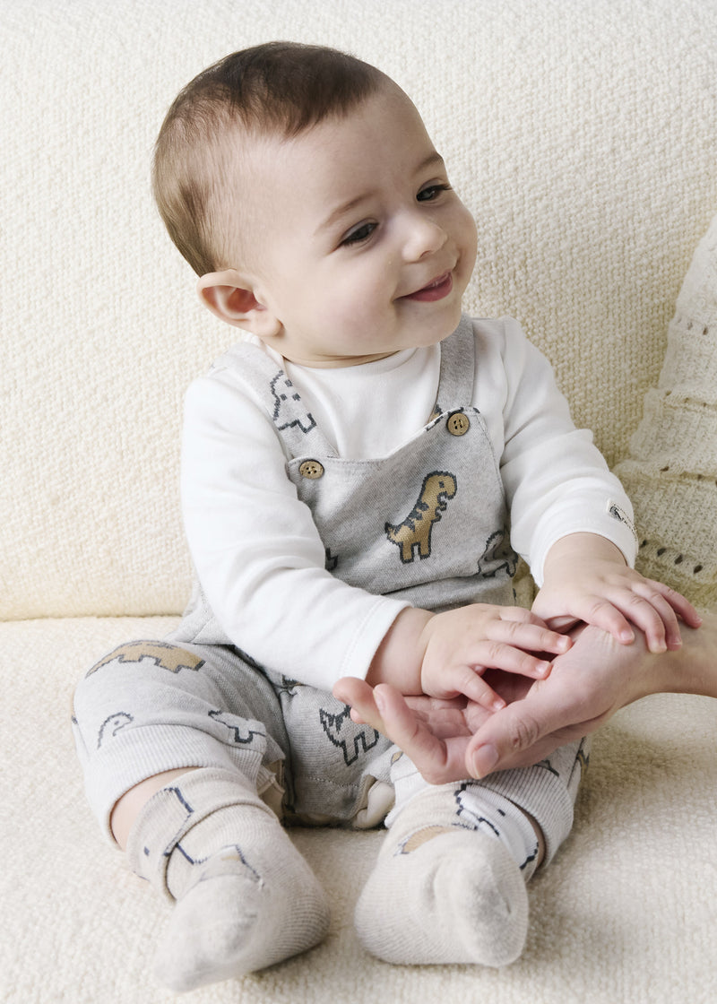 Mayoral Baby Boys Jacquard Romper 2-Piece Dinosaur Set | Marble 2661