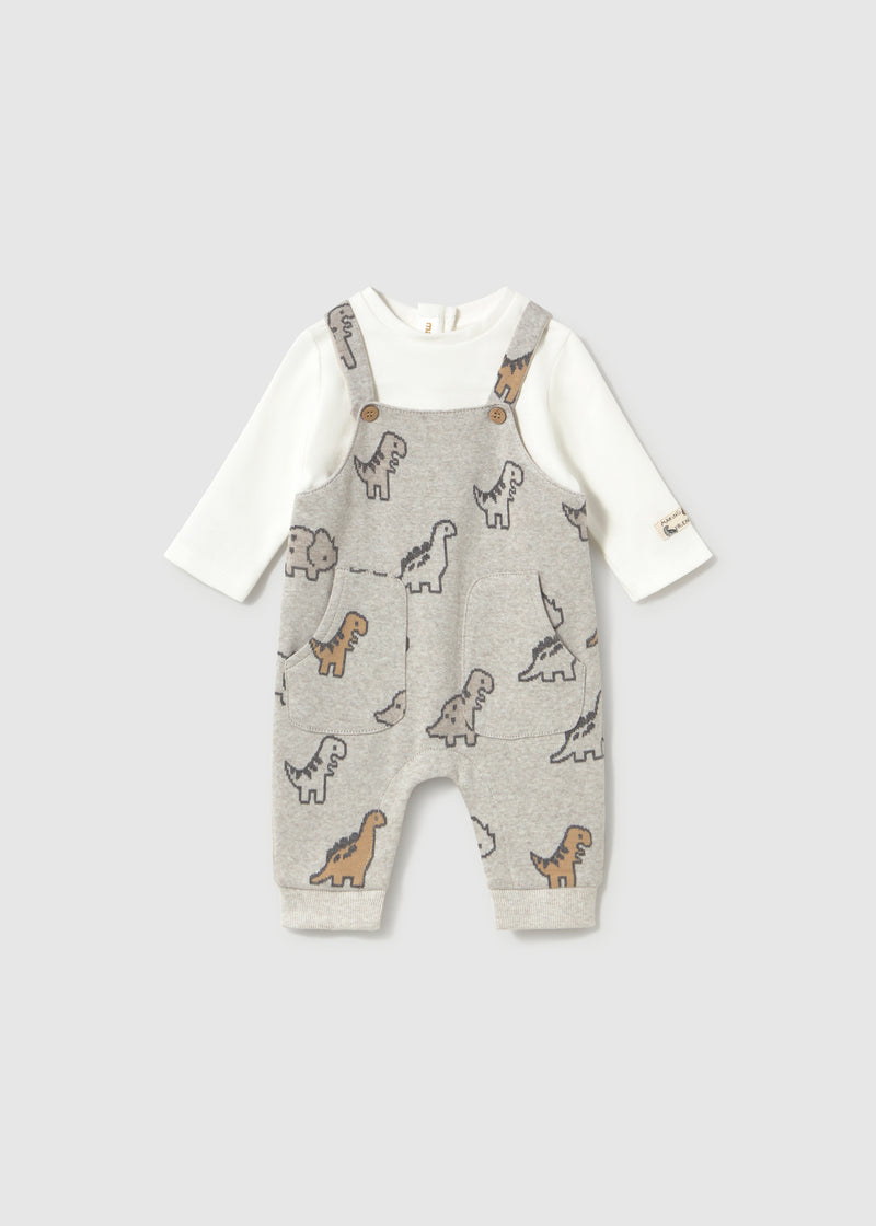 Mayoral Baby Boys Jacquard Romper 2-Piece Dinosaur Set | Marble 2661