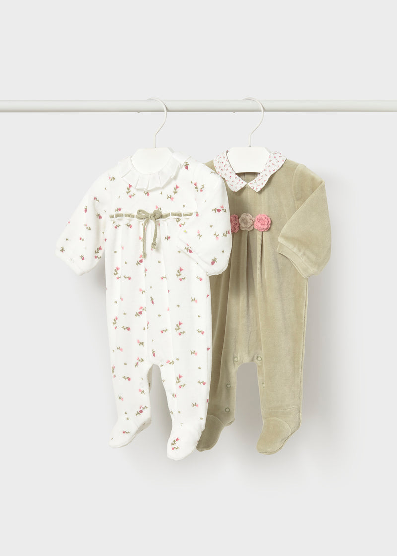 Mayoral Baby Girls 2-Pack Velour & Floral Romper | Bayleaf 2752