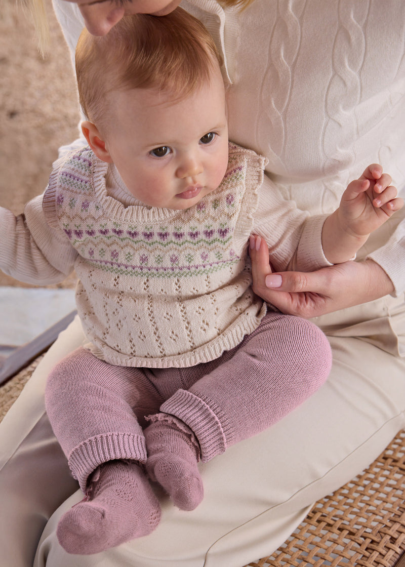 Mayoral Baby Girls 3-Piece Fair Isle Knit Vest, Top & Knit Trousers Set | Mauve 2757