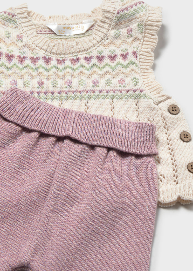 Mayoral Baby Girls 3-Piece Fair Isle Knit Vest, Top & Knit Trousers Set | Mauve 2757